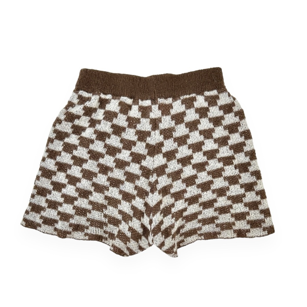 Lisa Says Gah Lucinda Mocha Brown & Ivory White Lightweight Knit Shorts sz S/M - Picture 3 of 12